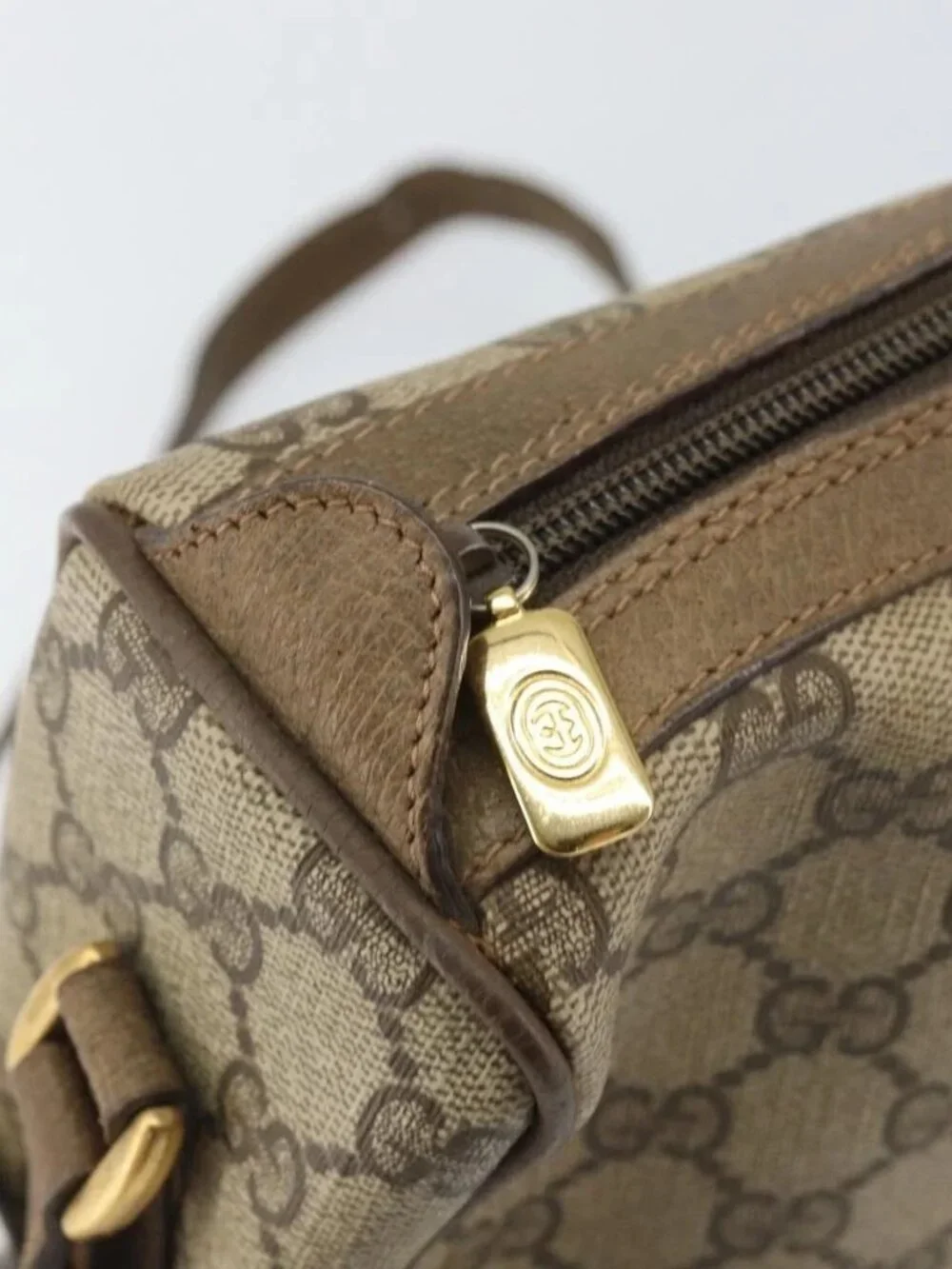 GUCCI GG Supreme Web Sherry Line Bag PVC Beige Gold 89 02 017 Auth 169674 - Picture 11 of 16